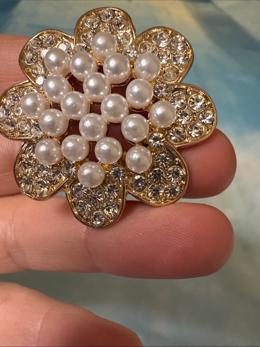 Gold-Tone Flower Brooch with Pearls and Crystals - Women's Jewelry